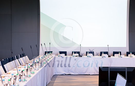 interior of big modern conference room before starting a business seminar interior of big modern conference room before starting a business seminar