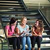Group of university students studying hard for an exam in a lovely bright sunlit studying room/library