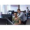 business couple working together on project at modern startup office