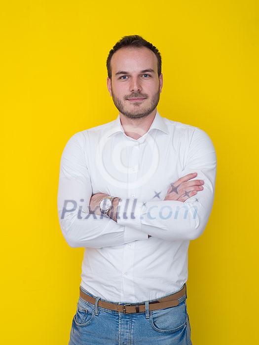 portrait of a handsome young man isolated over a yellow background portrait of a handsome young man isolated over a yellow background