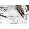 Business concept with stationary staff on table