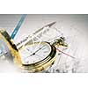 Pocket watch and business concepts on digital background