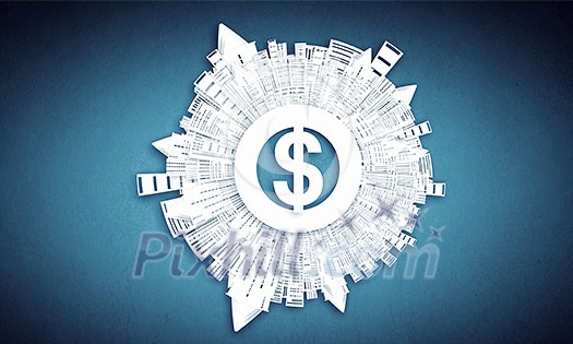Collage image with money concept on color background Collage image with money concept on color background