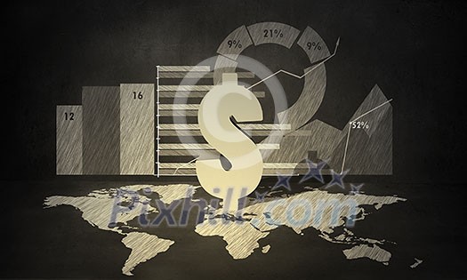 Financial background image with map graphs and dollar sign Financial background image with map graphs and dollar sign