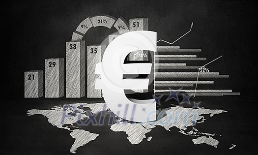 Financial background image with map graphs and euro sign