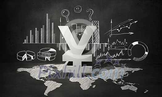 Financial background image with map graphs and yen sign Financial background image with map graphs and yen sign