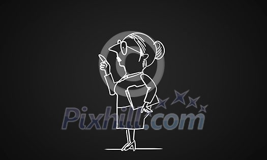 Caricature of funny woman teacher on dark background Caricature of funny woman teacher on dark background