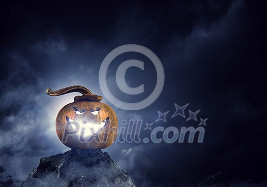 Big orange pumpkin on dark background. Mixed media Big orange pumpkin on dark background. Mixed media