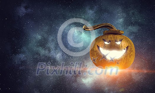 Big orange pumpkin on dark background. Mixed media Big orange pumpkin on dark background. Mixed media