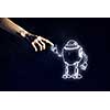 Human hand touching with finger robot sketched design