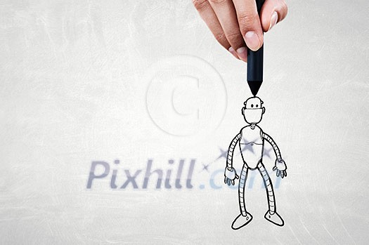 Human hand drawing with marker robot model Human hand drawing with marker robot model