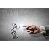 Human hand touching with finger robot sketched design