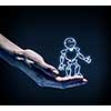 Human hand holding in palm robot sketched model