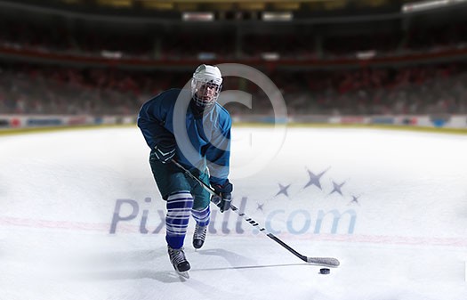 ice hockey player in action kicking with stick ice hockey player in action kicking with stick