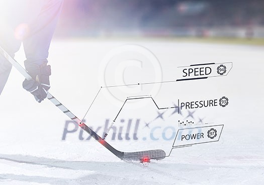 ice hockey player in action kicking with stick ice hockey player in action kicking with stick