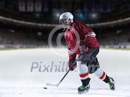 ice hockey player in action kicking with stick ice hockey player in action kicking with stick