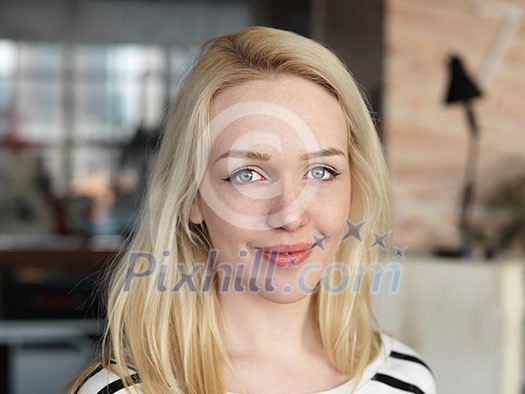 happy young blonde business woman portrait at office happy young blonde business woman portrait at office