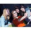 happy students group taking selfie with smartphone and tablet computer