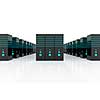 computer network server room 3d render representing internet and  hosting company  and data center concept