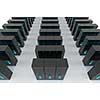 computer network server room 3d render representing internet and  hosting company  and data center concept
