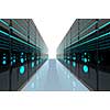 computer network server room 3d render representing internet and  hosting company  and data center concept