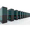 computer network server room 3d render representing internet and  hosting company  and data center concept