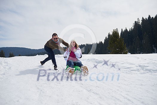 romantic winter scene, happy young couple having fun on fresh show on winter vacatio, mountain nature landscape romantic winter scene, happy young couple having fun on fresh show on winter vacatio, mountain nature landscape