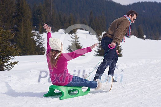 romantic winter scene, happy young couple having fun on fresh show on winter vacatio, mountain nature landscape romantic winter scene, happy young couple having fun on fresh show on winter vacatio, mountain nature landscape