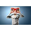 Unrecognizable businesswoman holding big photo with eyes