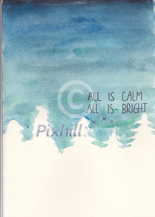 vintage postcard all is calm all is bright slogan hand writen and drawn christmass and new year background design vintage postcard all is calm all is bright slogan hand writen and drawn christmass and new year background design