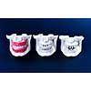 Human jaws with teeth and gums anatomy models medical illustration isolated on blue background. Healthy teeth, dental care and orthodontic concept