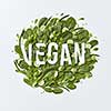 Different green vegetables broccoli, spinach, brussels sprouts, asparagus, mint leaves and cucumber slices on a gray background with space for text. Ingredients for a vegetarian healthy salad Flat lat