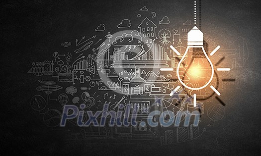 Concept of business ideas and strategy on sketched background Concept of business ideas and strategy on sketched background