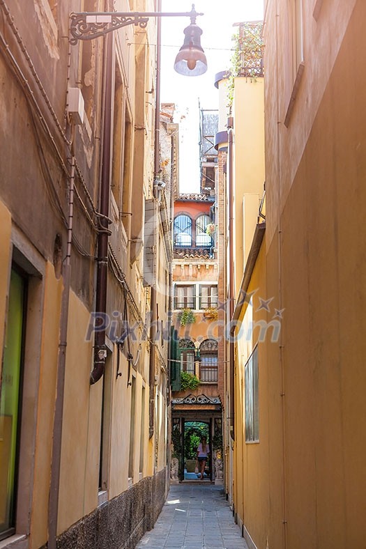 Venice Italian Destination. Narrow Venetian Pathway. Quaint street in historic Venice. Venice Italian Destination. Narrow Venetian Pathway. Quaint street in historic Venice.