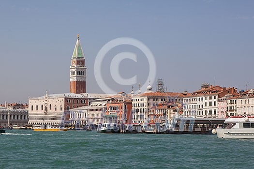 Campanila bell tower at piazza San Marco from other side of channel in Venice, Italy. Campanila bell tower at piazza San Marco from other side of channel in Venice, Italy.