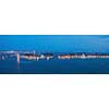 Venice - San Giorgio church - night. Panoramic view of traditional old Gondola on Canal Grande with historic San Giorgio Maggiore church on background in Venice, Italy.