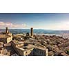 Spectacular aerial view of the old town of Volterra in Tuscany, Italy