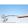 Funny caricature of man jumping with pole