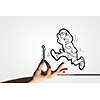 Funny caricature of running sportsman jumping over barrier