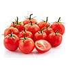 Ripe tasty red tomatoes with dew drops on a white background