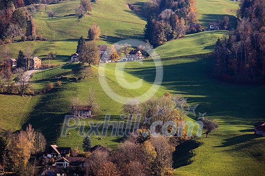 Splendid Swiss Appenzel countryside landscape with lovely warm light Splendid Swiss Appenzel countryside landscape with lovely warm light