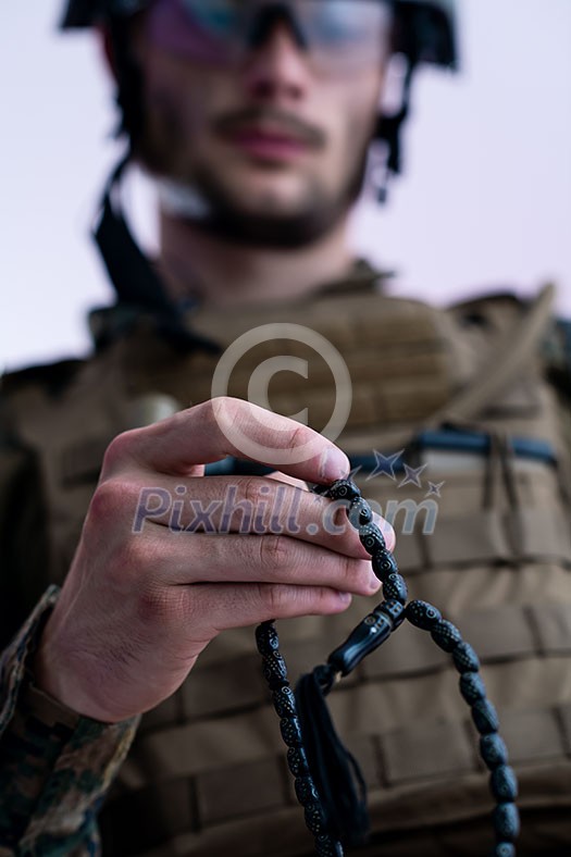 modern soldier praying tespih islamic religion rosary modern soldier praying tespih islamic religion rosary