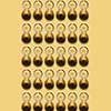 Top view above rectangular alcohol pattern from transparent glasses with white wine on a light yellow background, copy space. Top view.