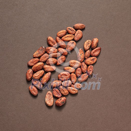 Organic natural big bean pettern from cocoa peas on a brown background with soft shadows, copy space. Organic natural big bean pettern from cocoa peas on a brown background with soft shadows, copy space.