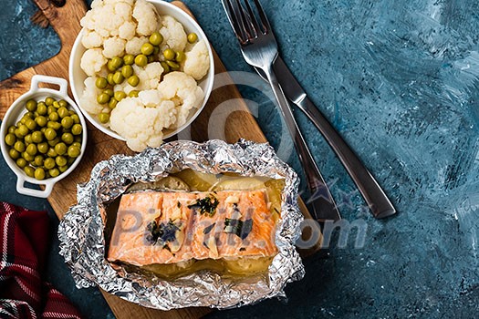 Solomon fillet with pineapple and cauliflower. Fish with vegetables. Solomon fillet with pineapple and cauliflower. Fish with vegetables.