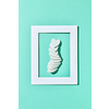 Greeting Valentine's holiday frame with gypsum hearts chain on a pastel turquoise background with hard shadows, copy space. Top view. Congratulation postcard.