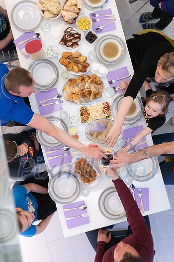iftar dinner muslim family together during a ramadan feast at home top view iftar dinner muslim family together during a ramadan feast at home top view