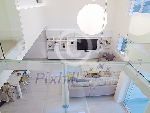 interior of a luxury stylish modern open space design two level apartment with white walls interior of a luxury stylish modern open space design two level apartment with white walls