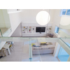 interior of a luxury stylish modern open space design two level apartment with white walls