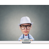 Young funny man in glasses with big head